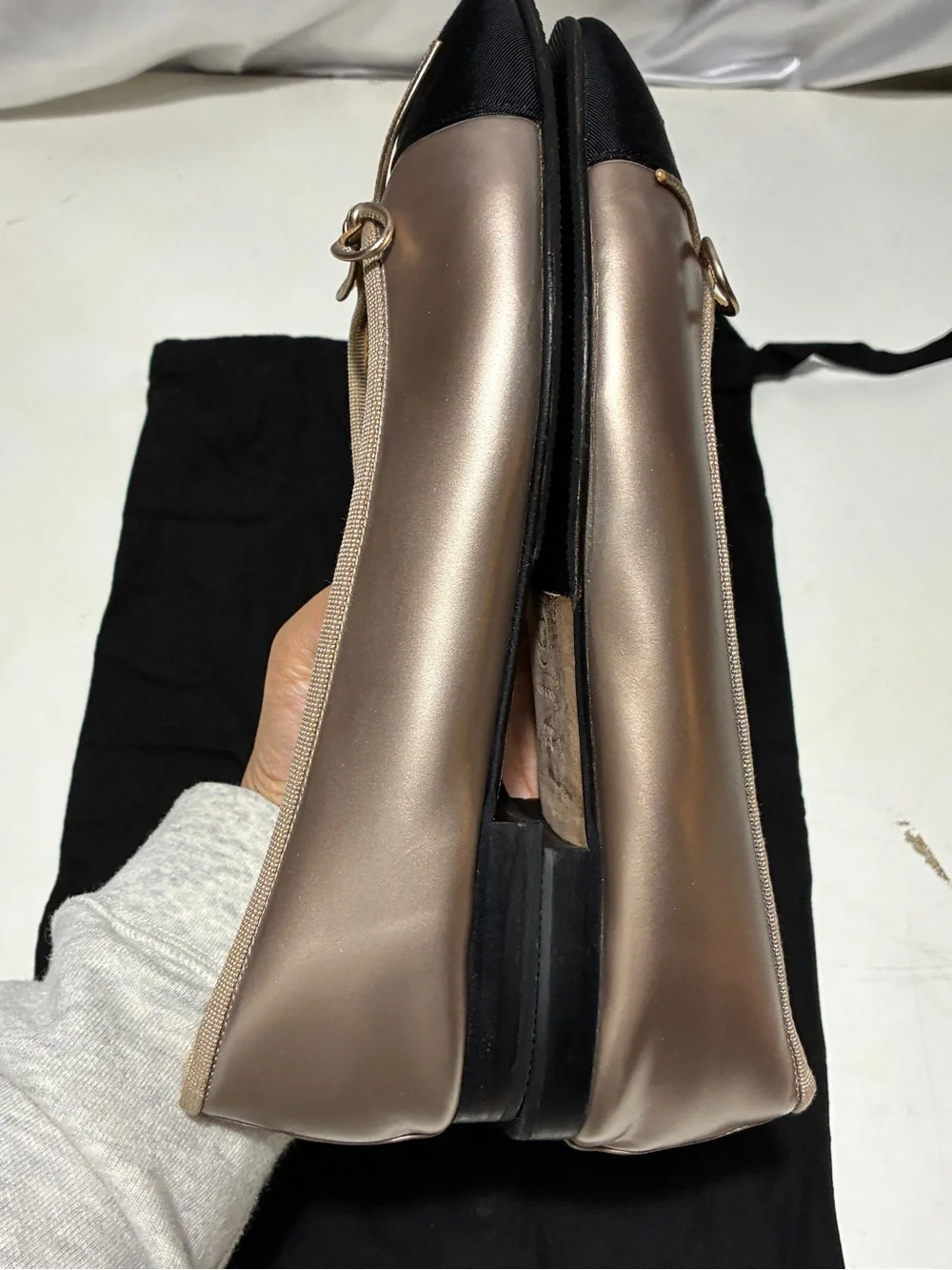Chanel Two-Tone Ballet Flats in champagne gold and Black
